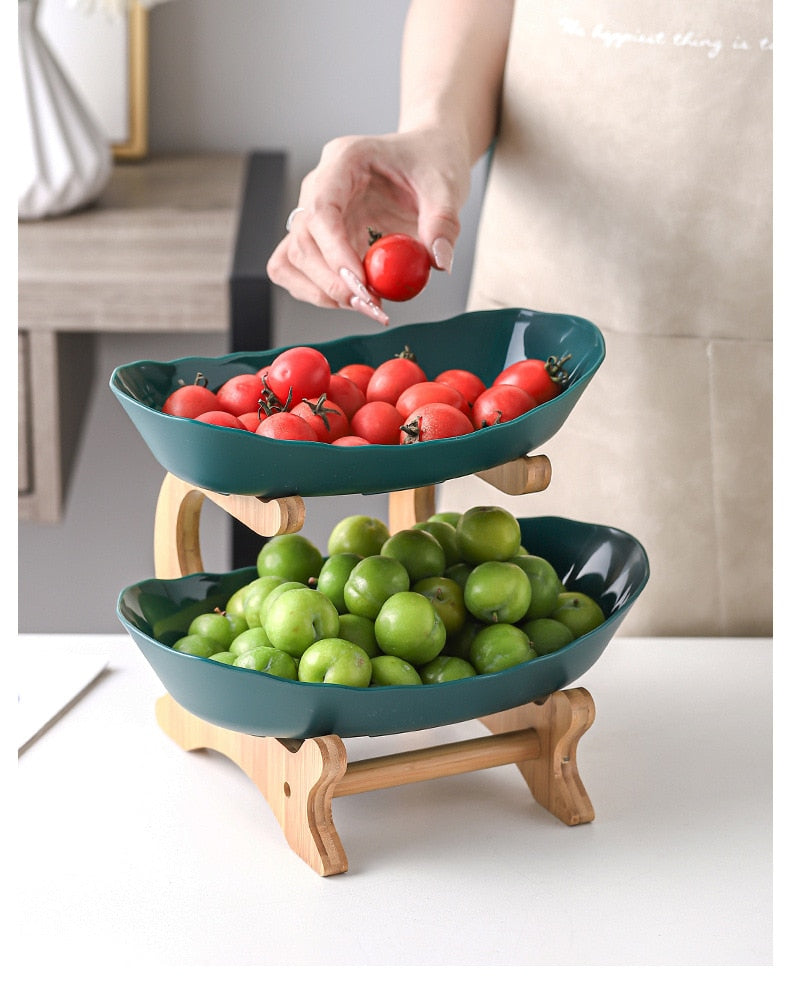 Fruteira de Mesa com Suporte de Bambu